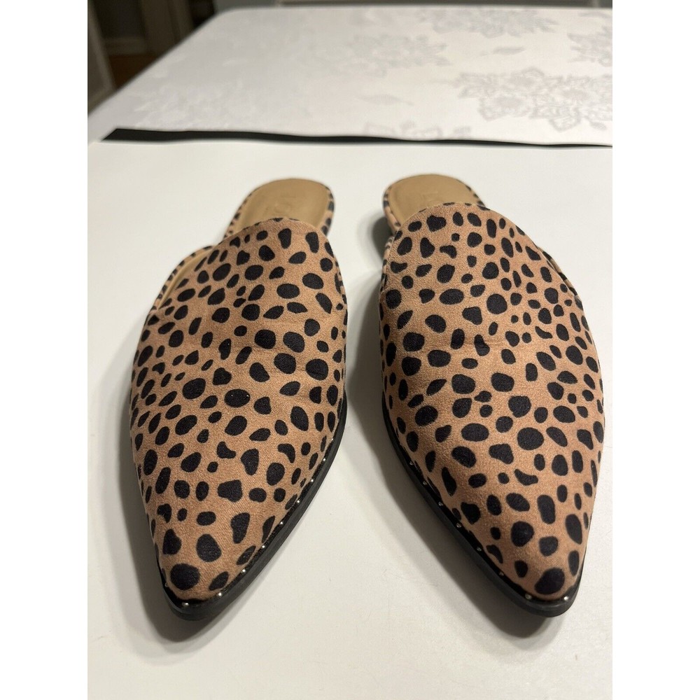 Loft Tan Black Cheetah Print Mules Slides Slip On Shoes Women’s Sz 7M ~ EUC